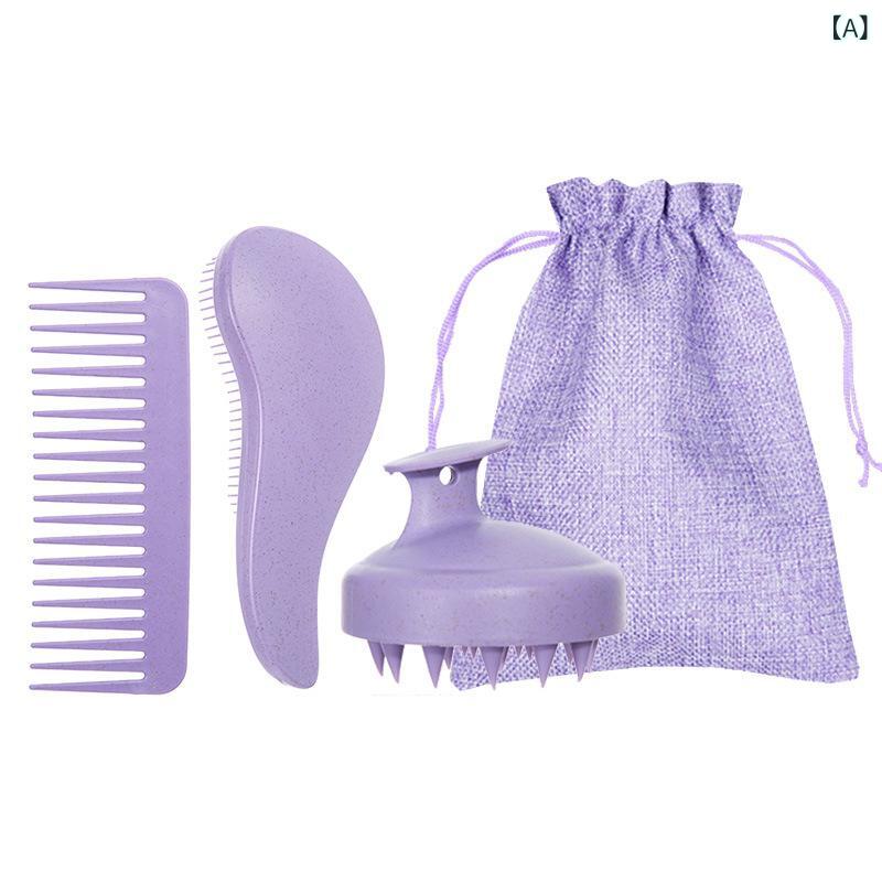 ヘアブラシ セット 美髪 ワイド歯 スタイリング マッサージ 頭皮クレンジング シャ...