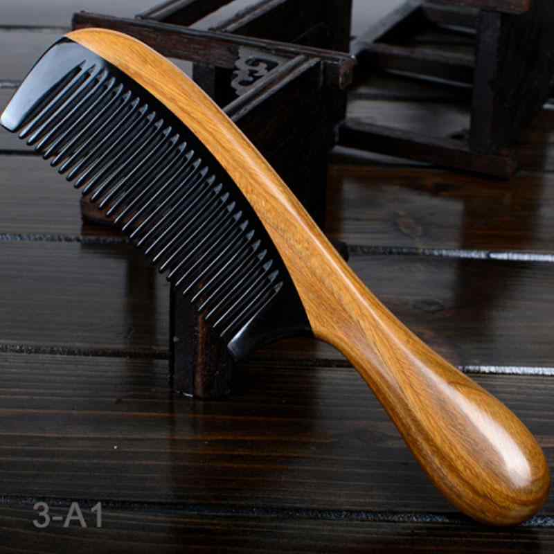 ヘアブラシ レディース メンズ 兼用 緑檀 牛角 木製 クッション 静電気防止 サラサラ 頭皮マッサージ ..