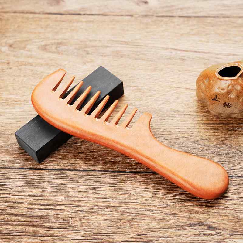 ヘアブラシ 木製 くし 桃の木 頭皮マッサージ 静電気防止 ワイド зубчатый ковшовый захват 丸柄 彫刻 厚手