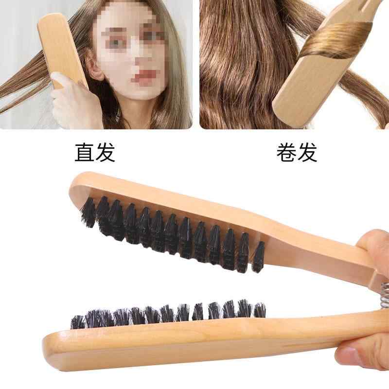 ヘアブラシ 美髪 木製 クッションブラシ ストレート 豚毛 静電気防止 耐熱