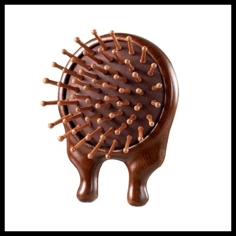 ヘアブラシ レディース マッサージブラシ クッションブラシ 櫛 檀木 頭皮マッサージ 静電気防止