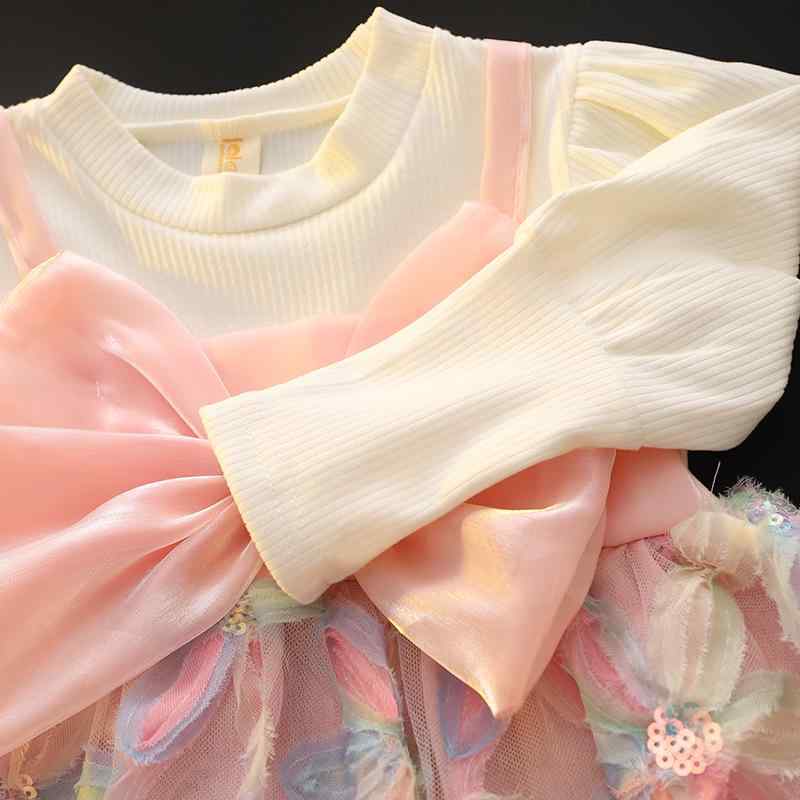 ワンピース 子供 女の子 花柄 蝶結び チュールスカート 春秋 長袖 Aライン 80 90 1...