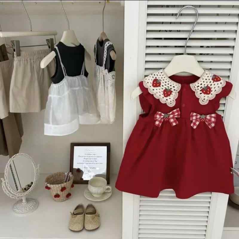 ワンピース ベビー 女の子 赤ちゃん 夏物 Aライン チュニック ノースリーブ コットン いちご柄 かわいい 70cm 80cm 90cm 100cm