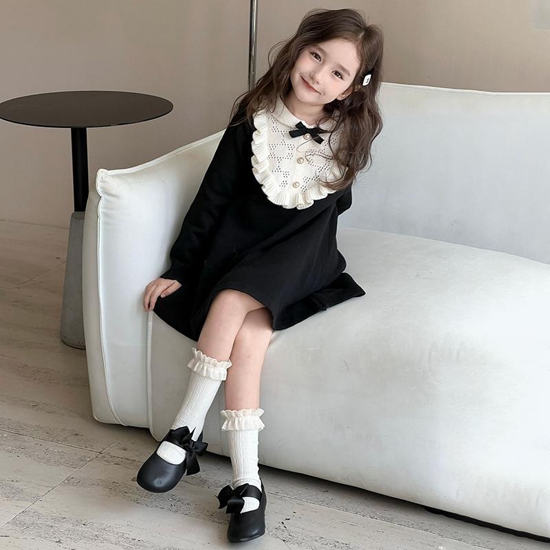 ワンピース ガールズ 子供 娃娃襟 切り替え プリンセススタイル ブラック バタフライ チュールスカート..