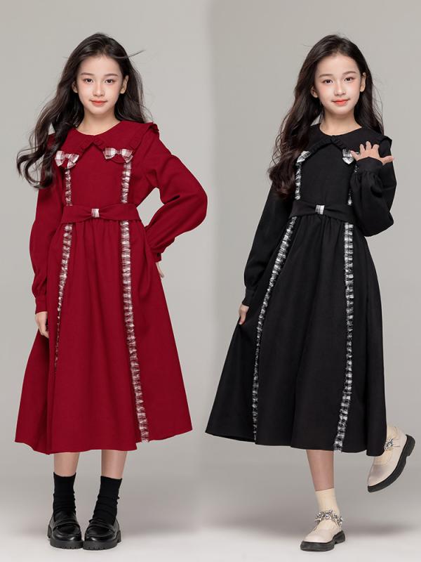 ・素材: ポリエステル100%・カテゴリ: ワンピース・安全等級: B類・適用性別: 女・適合年齢: 中大童（8歳以上、140cm以上）・柄: 格子、無地・生地: コーデュロイ・スタイル: A字スカート・スカートの形状: A字スカート・裏地...