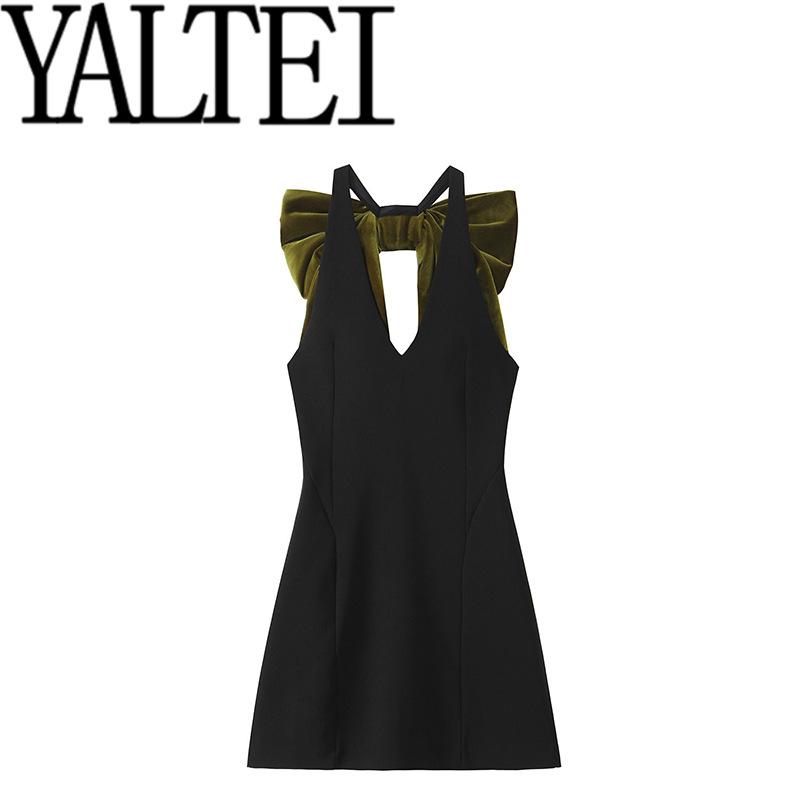 ワンピース レディース ベルベット A字 無袖 膝下丈 欧美風 ストリート ビッグリボン ポリエステル