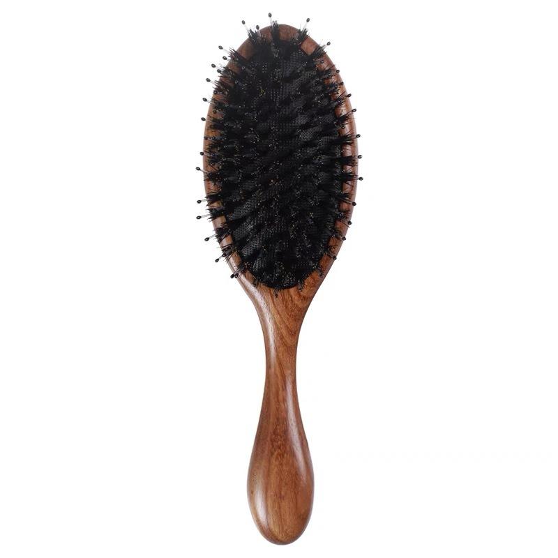 ヘアブラシ レディース 頭皮マッサージ クッションブラシ 猪毛 金糸 檀木 ロングヘ...