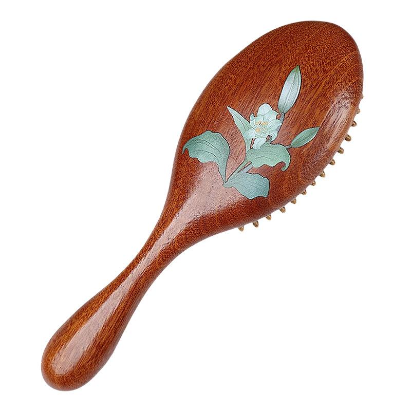 ヘアブラシ レディース 女性用 クッションブラシ マッサージブラシ 頭皮 経絡 静電気防止 ロングヘア 金糸檀木