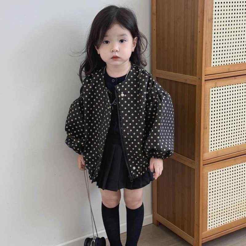 子供服 ジャケット 女の子 韓国風 おしゃれ かわいい ドット柄 パフスリーブ 丸首 野球 アウター ポリエステル