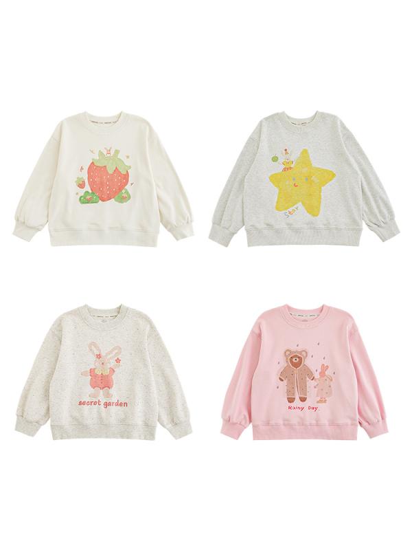 Coat - キッズ 女の子 トレーナー かわいい カートゥーン プリント 長袖 トップス 普段着 部屋着 グレー ベージュ ピンク系 春秋