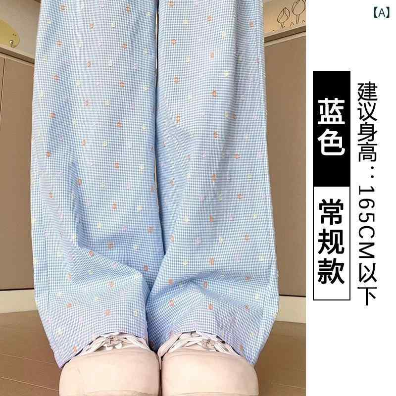 パンツ レディース ブルー 水玉柄 ワイドレッグパンツ 高腰 薄手 ポリエステル ゆったり ストレート 通勤 普段使い かわいい