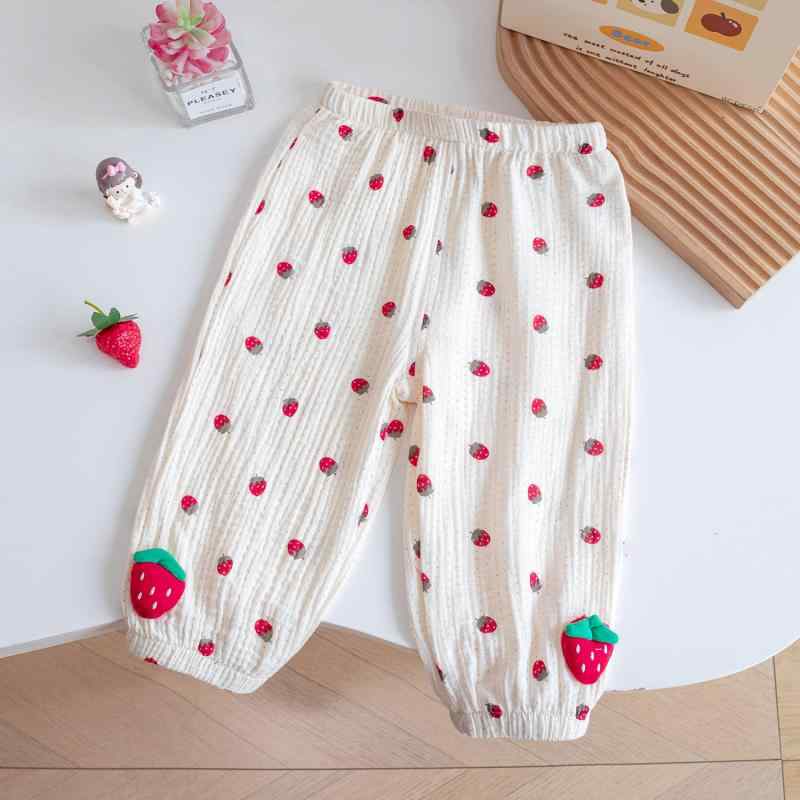 子供服 パンツ 女の子 ベビー 蚊帳パンツ コットン ストロベリー 花柄 プリント ソフト 9分丈 ウエストゴム 通気性 快適 80 90 100 110 120 130 春夏