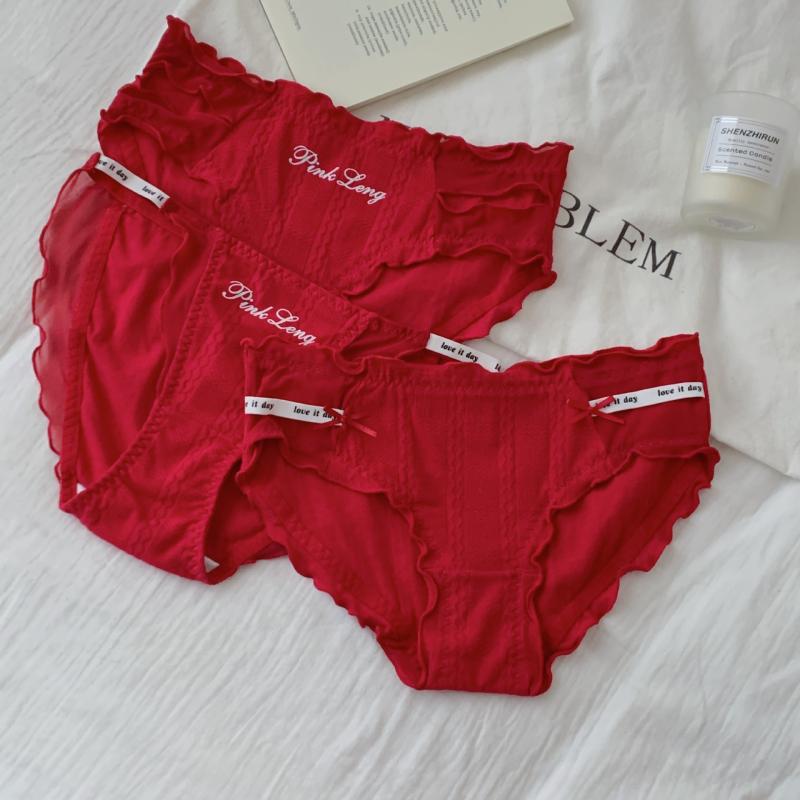 パンツ レディース 女性用 ショーツ コットン 赤色 結婚式 ローライズ 無縫製 シームレス 通気性 快適 肌に優しい