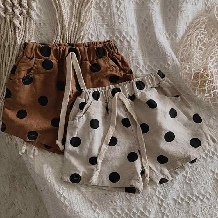 子供用 短パン 夏服 男女兼用 森ガール風 コットン リネン 通気性 ドット柄 カジュアル