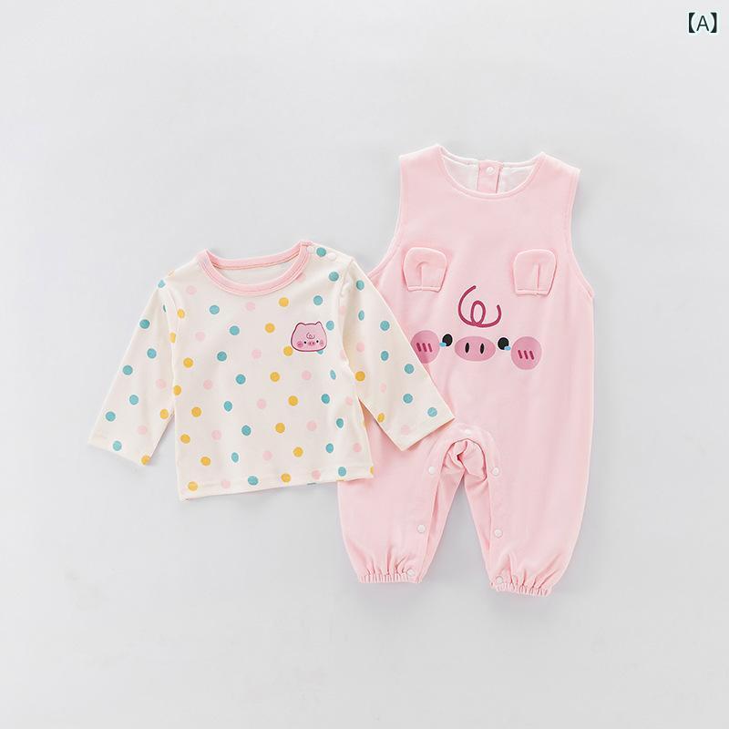 ベビー服 上下セット 長袖 トップス サロペットパンツ 春秋 かわいい 水玉模様 豚 ...