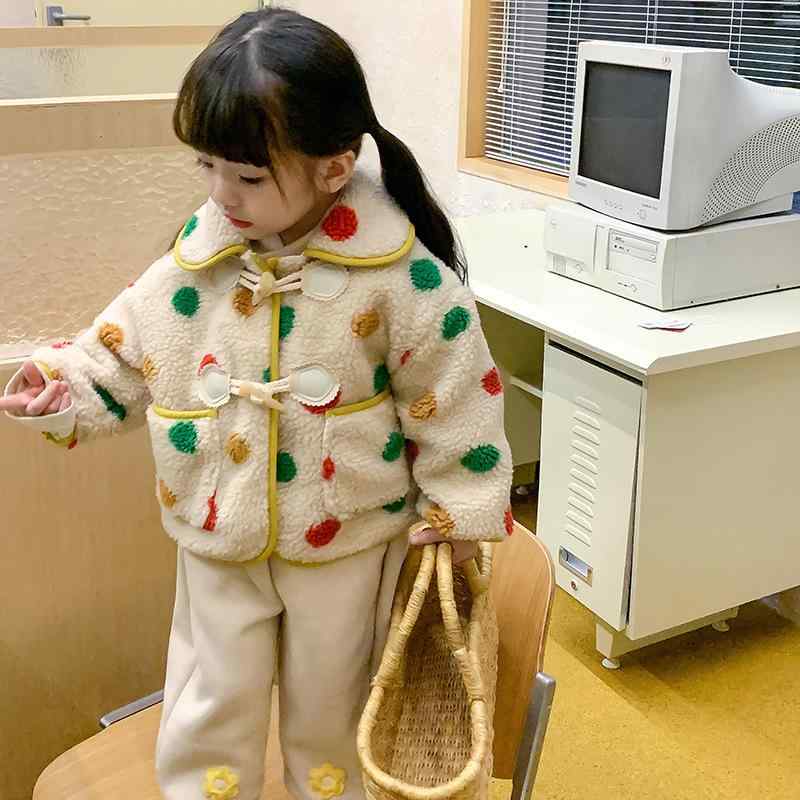 Rakuten - 子供服 女の子 アウター ボアジャケット 水玉模様 秋冬 防寒 90cm 100cm 110cm 120cm 130cm 韓国子供服 女児 ジャンパー トップス