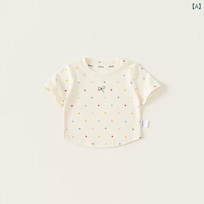 子供服 Tシャツ 女の子 半袖 ベビー 幼児 トップス カットソー コットン 水玉模様 吸湿速乾 杏色 ピン..