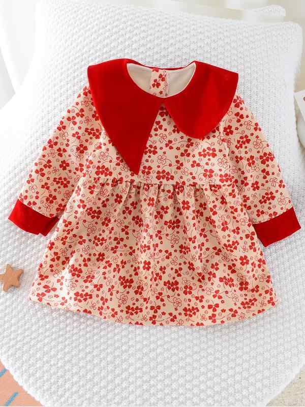 ワンピース キッズ 女の子 子供 プリンセス 千鳥格子柄 レッド ドット柄 水玉模様 花柄 長袖 Aライン チュールスカート 裏地付き 秋冬