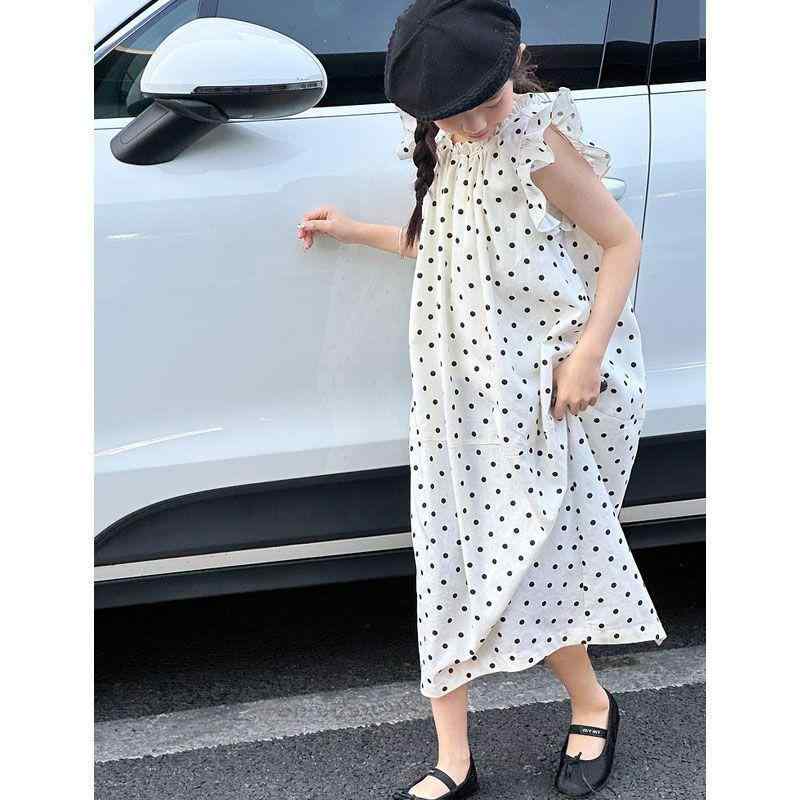 ワンピース キッズ 子供服 女の子 ドット柄 ノースリーブ Aラインスカート チュール裏地 かわいい おしゃれ 夏 ベージュ 110cm 120cm 130cm 140cm 150cm 160cm