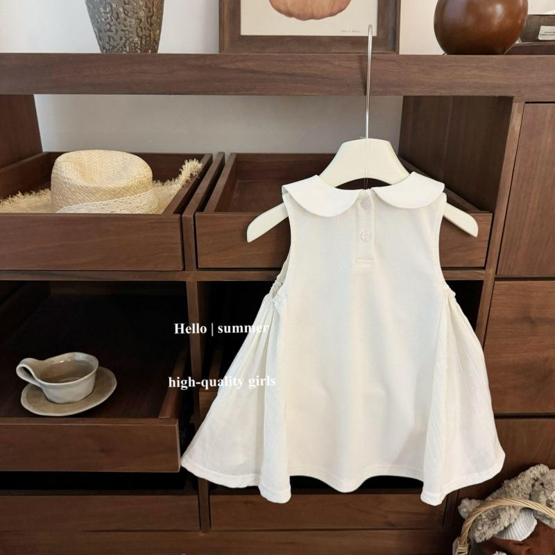 裙子 - ワンピース 女の子 フレンチスタイル 刺繍 ノースリーブ チュニック 子供服 Aラインスカート 花柄 水玉 ドット柄 チェック柄 コットン かわいい 公園着 普段着