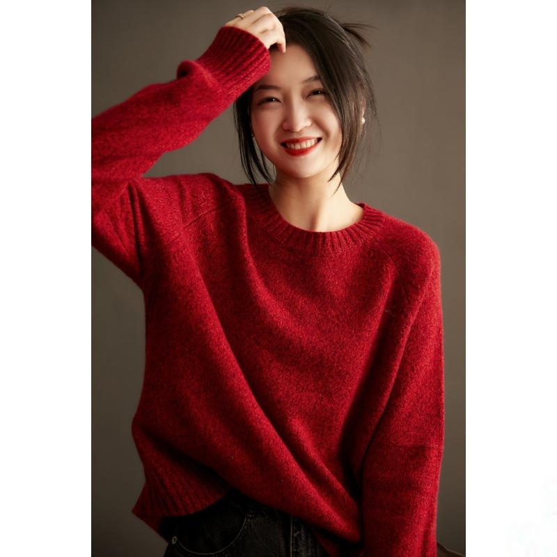 ・素材: 羊绒・柄: 撞色・厚さ: 厚手・タイプ: プルオーバー・シルエット: ゆったり・袖丈: 長袖・ネックライン: ラウンドネック・カラー: 花纱红・サイズ: M, L・スタイル: 欧美风・混紡率: 95%以上・製品カテゴリ: セーター