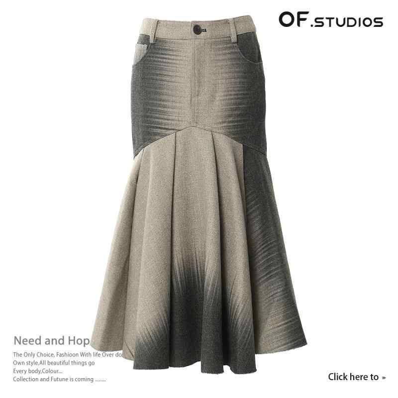 Half-Length Pants - スカート レディース 秋冬 ウール混紡 個性的 プリント入り マーメイド ミモレ丈 膝下丈 グレー 普段使い お洒落