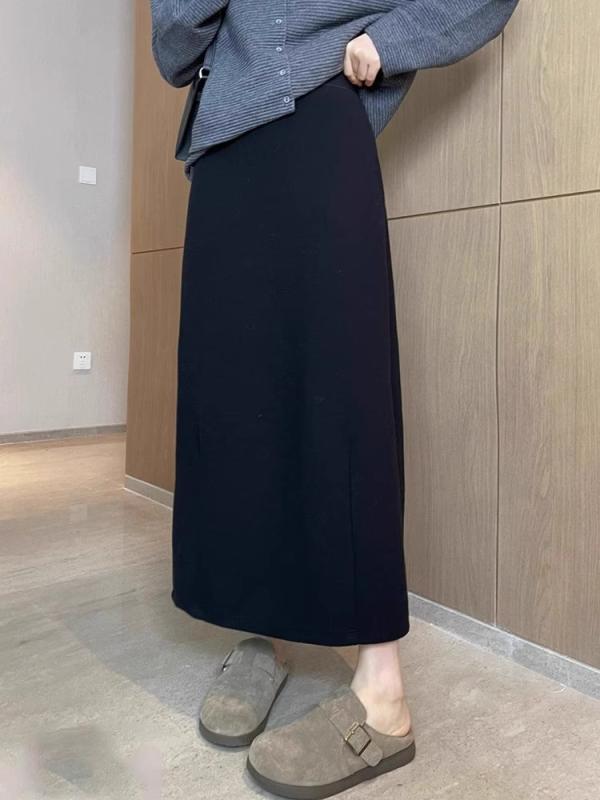 スカート レディース 秋冬 黒 Aライン ミモレ丈 ハイウエスト 無地 スタイルアップ 脚長効果 通勤 オフィス デート