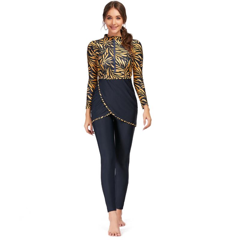 水着 レディース 長袖 ロングパンツ 3点セット イスラム教徒風 体型カバー 日焼け防止 パッド付き 花柄..