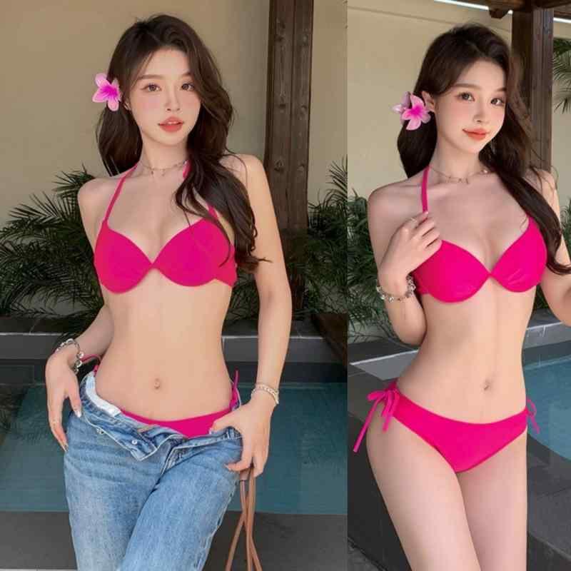 水着 レディース ビキニ ピンク系 大小胸 盛れる 三点セット セクシー ビーチ リゾート 温泉 旅行