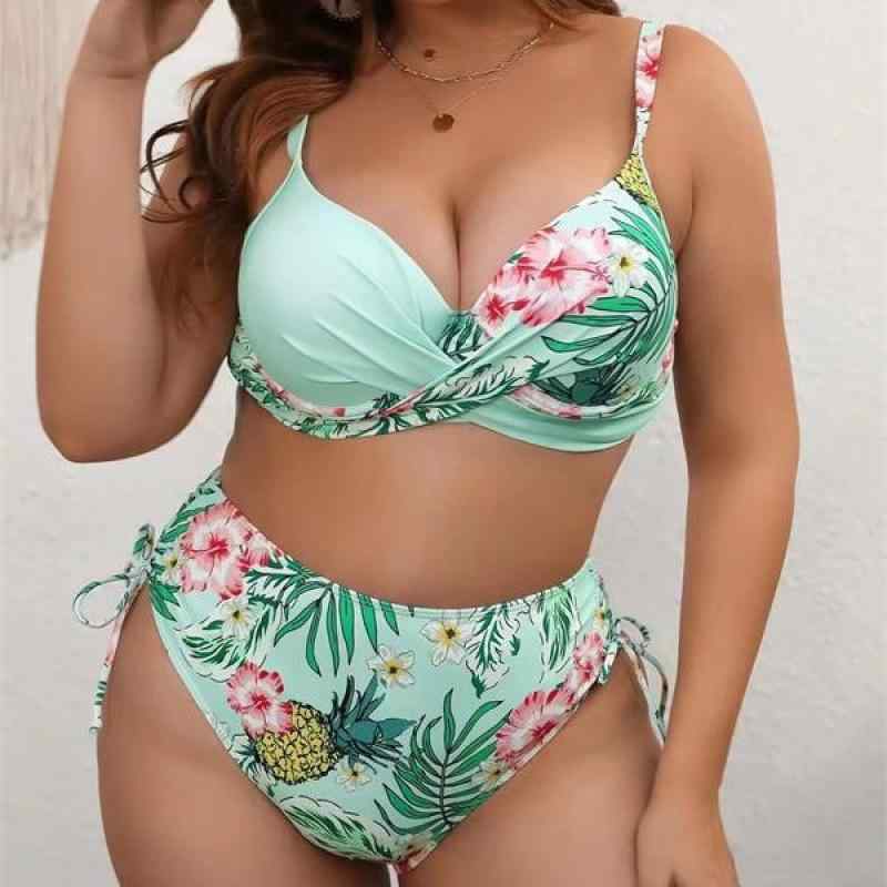 Rakuten - 水着 レディース 大きいサイズ セパレート ビキニ 花柄 0XL 1XL 2XL 3XL 4XL 5XL ポリエステル スイムウェア 競泳 海水浴 プール ビーチ