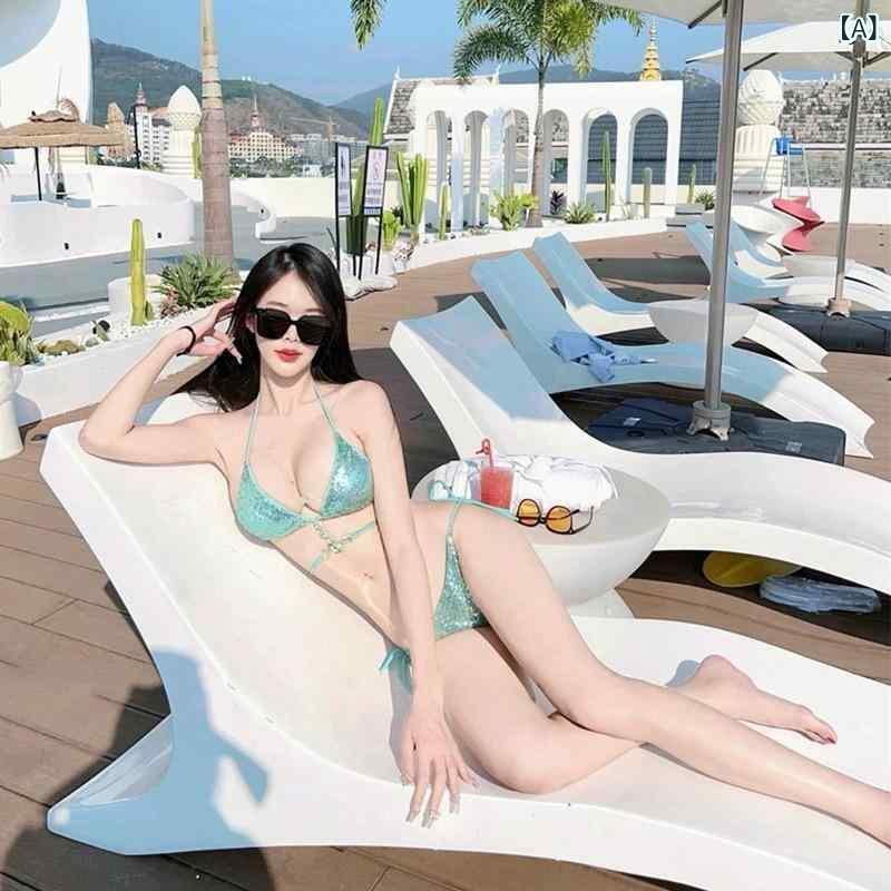シャドーテールの水着 レディース ビキニ 接触冷感 人魚 シェル スイムウェア リゾート 温泉 旅行 セクシー ホルターネック パッド入り｜アングル2