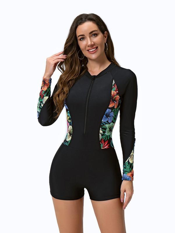 水着 レディース 長袖 ワンピース水着 体型カバー ハーフジップ 競泳水着 ビーチウェア サーフィン ダイビング フィットネス ヨガ 高弾..