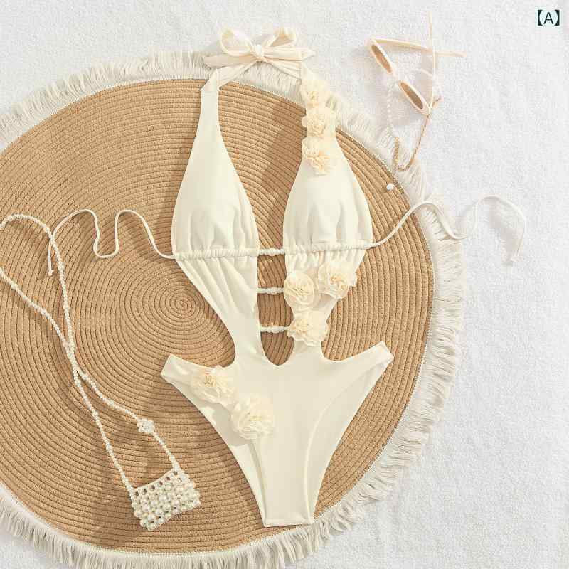 水着 レディース ワンピース水着 女性用 無地 深Vネック セクシー 露背 ホルターネック 紐結び スイムウェア 伸縮性 耐久性 欧米スタイ..