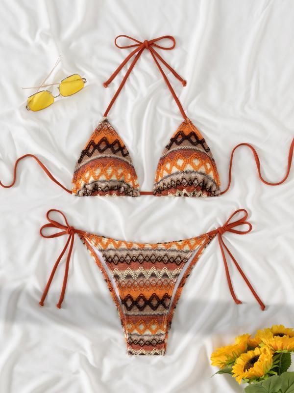 水着 レディース ビキニ 上下セット 三角ビキニ エスニック柄 肌理感 伸縮性 ポリエステル リゾート ビーチ 海水浴 プール 旅行