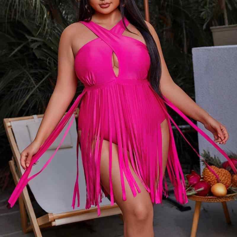 フリンジ｜水着 レディース 大きいサイズ ビキニ セット 体型カバー フリンジ 無地 セクシー ...