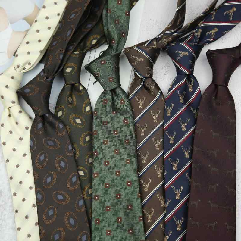 ネクタイ 男性用 レトロ 珈琲色 オフホワイト フォーマル ウェディング ステージ 英国風 8cm ビジネス 手結び ストライプ柄 ポリエステル