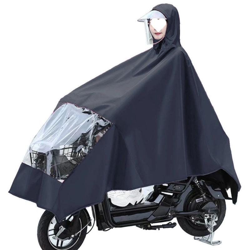 雨具 レインコート 男性用 女性用 大人用 厚手 オックスフォード生地 バイク用 スクーター用 ポンチョ シングル ダブルバイザー 顔ガード付き レッド ブルー パープル ネイビー