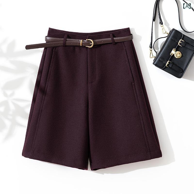 パンツ レディース 秋冬 ウール 毛織 中厚手 ワイド キュロット ハーフパンツ ショートパンツ 日本製 普段使い お出かけ ミディアム丈