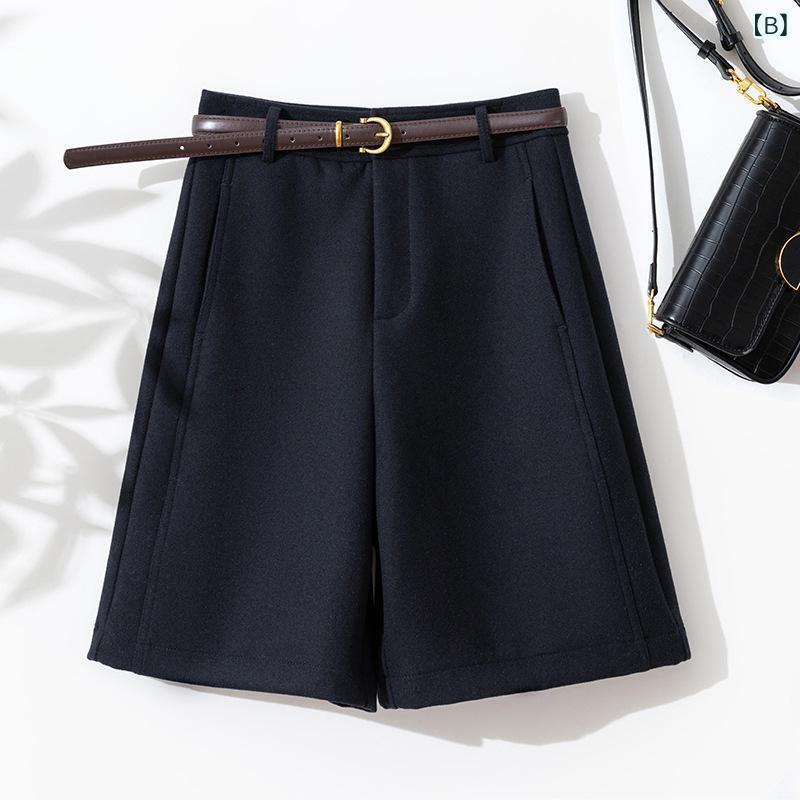 パンツ レディース 秋冬 ウール 毛織 中厚手 ワイド キュロット ハーフパンツ ショートパンツ 日本製 普段使い お出かけ ミディアム丈