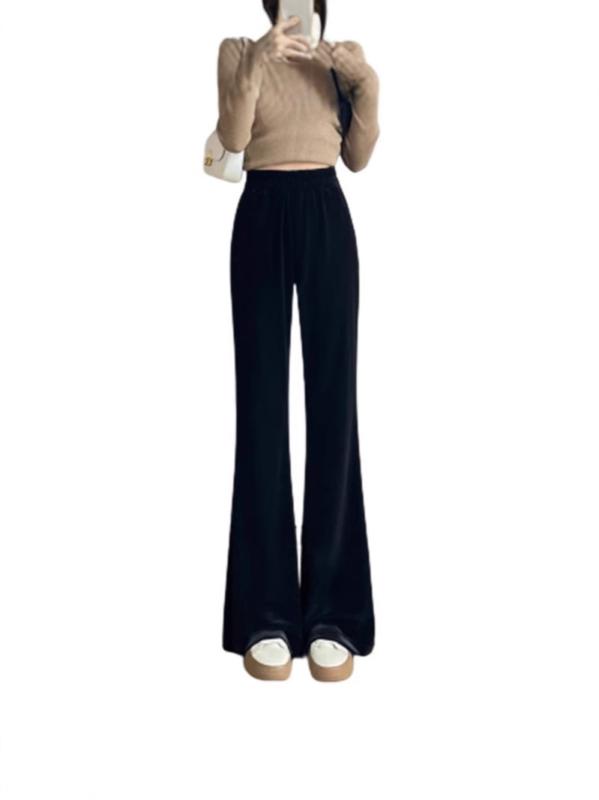 パンツ レディース ベルベット 高見え ワイドレッグパンツ ズボン スラックス 美脚 ストレッチ オフィス カジュアル 黒 ブラック 春 秋 冬 ハイウエスト ポケット付き 裏起毛 あったか