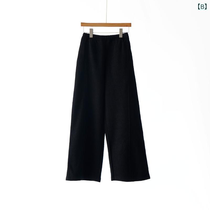 パンツ レディース 秋冬 ウール 混紡 レーヨン ゆったり ワイドレッグ ストレート 茶色 黒 白 通勤 カジュアル