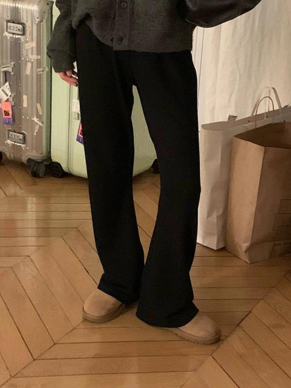 パンツ レディース 黒色 伸縮性 微フレアパンツ スラックス 韓国風 ゆったり 日常着 ポリエステル