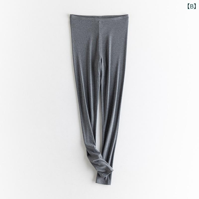 カジュアルパンツ レディース 秋冬 リブ編み ストレッチ 伸縮性 ニット ズボン 高腰 レギンスパンツ 黒 ブラック グレー 再生繊維 普段使い 通勤