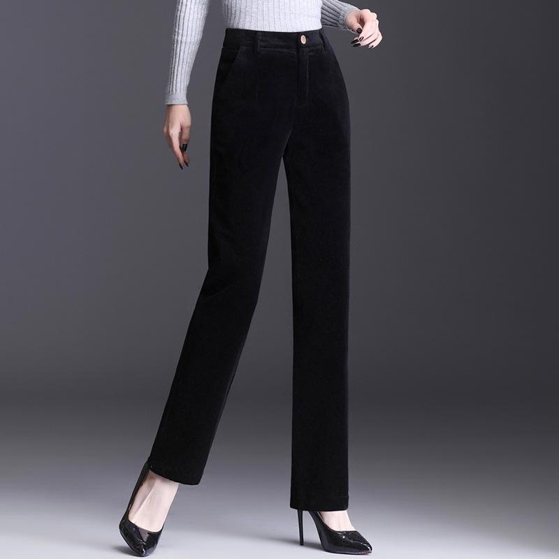 パンツ レディース ストレートパンツ コーデュロイパンツ 綿 厚手 ハイウエスト ズボン カジュアルパンツ 美脚 無地 秋冬 グレー 黒