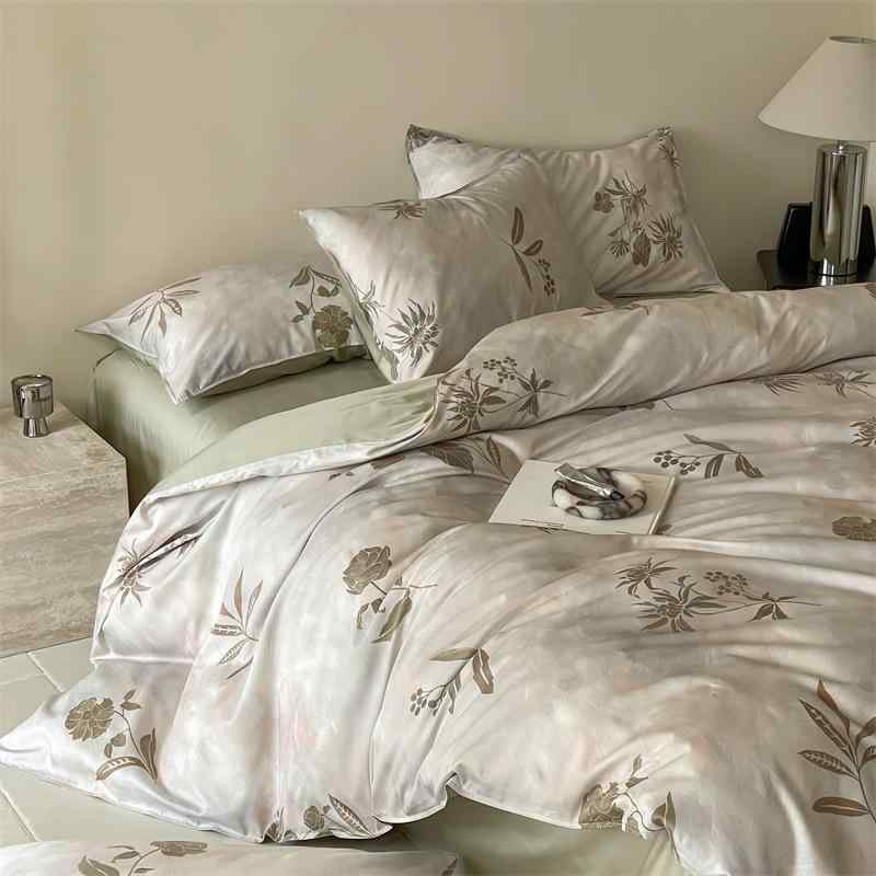 寝具 長絨綿 全面 ベッドカバー シーツ セット レトロ 花柄 プリント 100本 活性染色 裁縫 2500g 軽量 ..