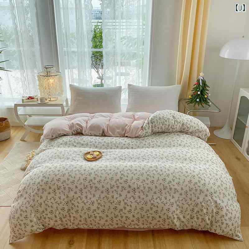 布団カバー 水洗いコットン 花柄 1.5m 1.8m 2.0m 針織コットン ダブルガーゼ 田園風 柔らかい 吸湿性 ..