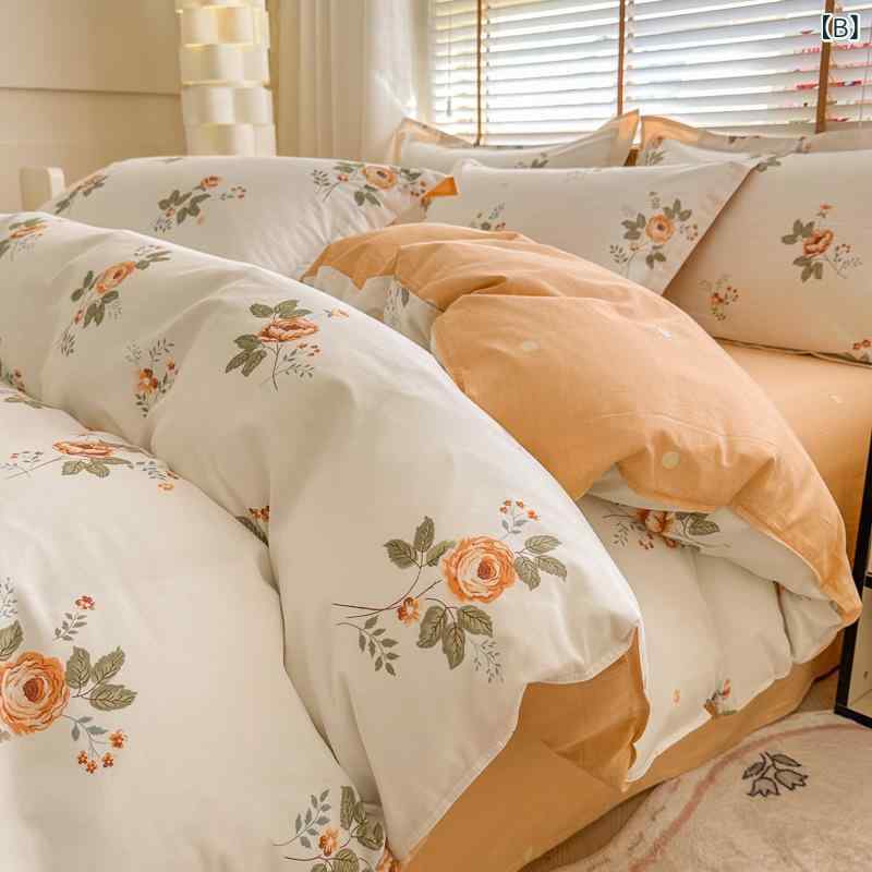 ベッド 寝具カバーセット シングル 綿100% 布団カバー シーツ 3点セット 草花柄 か...