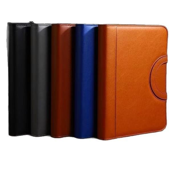 Clear Cases, Files - ファイルケース レディース メンズ A4 多機能 バインダー レザー ビジネス 事務用品 クリップボード 電卓付き ノート付き ペンホルダー付き ファスナー付き ブラック ブラウン グレー