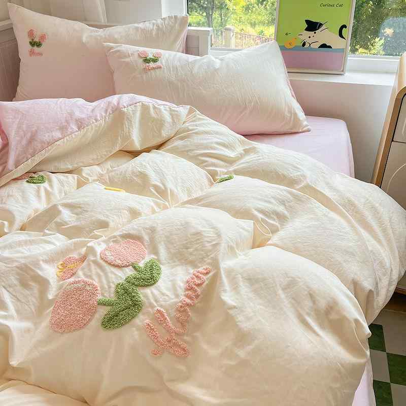 布団カバー ベッドシーツ 4点セット 水洗い綿 寝具 3点セット 可愛い カートン風 ベッドカバー