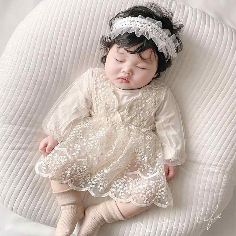 ベビー服 女の子 春秋 ロンパース レース ハーネススカート 百日祝い 1歳 誕生日 プリンセス コットン